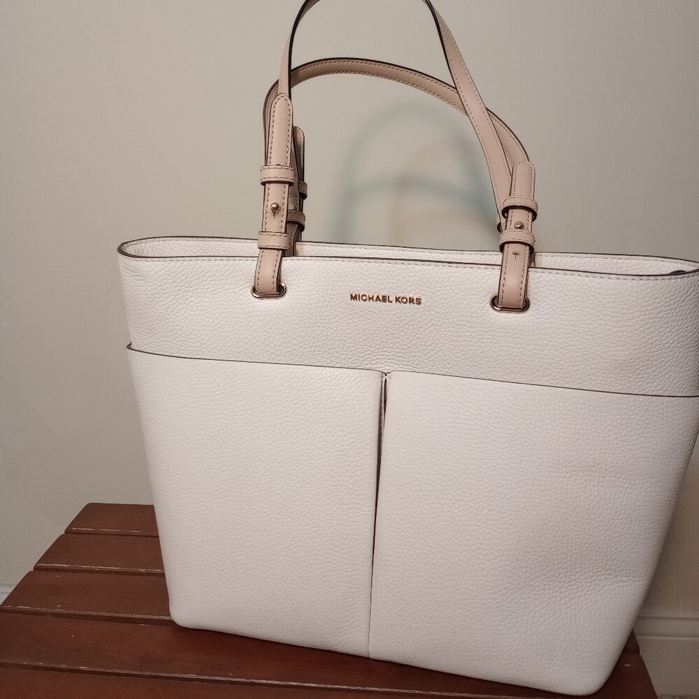 Michael Kors Optic White Jet Set Pebble leather Medium tote